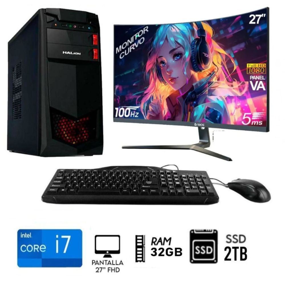Computadora Pc Intel Core i7 3.2 Ghz Ram 32GB  Disco SSD 2TB, Monitor 27"